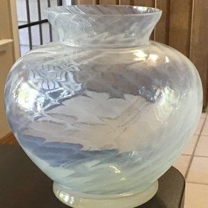Antique blown glass vase, opalescent with swirls, excellent condition.